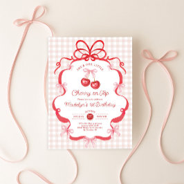 Kokette Gingham-Kirsche Erste 1. Geburtstagsfeier Einladung