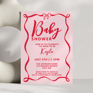Kokette Girly Rote Schleife Baby Mädchen Shower Einladung