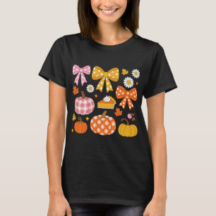 Kokette Glitter Blumenkürbis Design Herbst Schleif T-Shirt