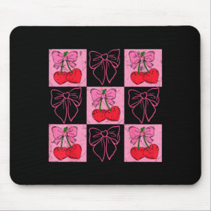 Kokette kariert rosa Schleife und rote Kirschen Va Mousepad