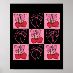 Kokette Kariert Rosa Schleife Und Rote Kirschen Va Poster