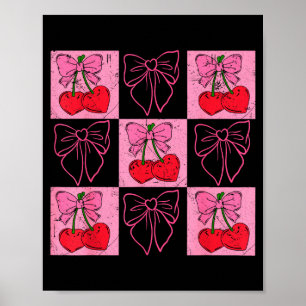 Kokette Kariert Rosa Schleife Und Rote Kirschen Va Poster