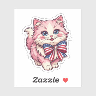 Kokette Katze mit patriotischer Schleife 4. Juli Aufkleber