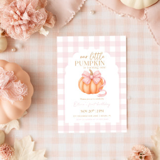 Kokette Kürbis-Rosa-Schleife-Gingham-Mädchen-Gebur Einladung