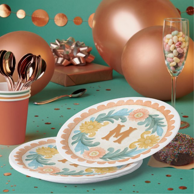 Kokette mexikanische Talavera-Monogramm Pappteller (Multi)