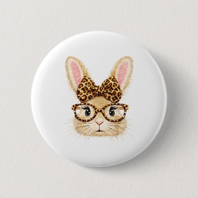 Kokette Oster süße Häschen mit Brille und Leoparde Button (Vorderseite)