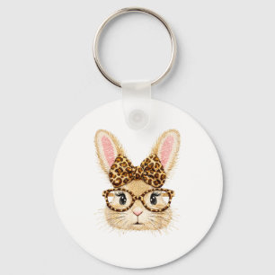 Kokette Oster süße Häschen mit Brille und Leoparde Schlüsselanhänger
