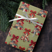 Kokette Patchwork-Weihnachtsbäume grüne Quadrate