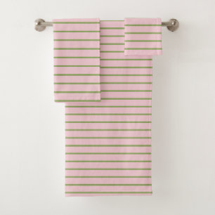 Kokette Preppy-Chic-Pastellgrün und rosa Streifen Badhandtuch Set