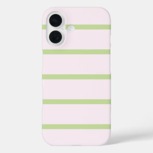 Kokette Preppy-Chic-Pastellgrün- und Rosa-Streifen iPhone 16 Hülle