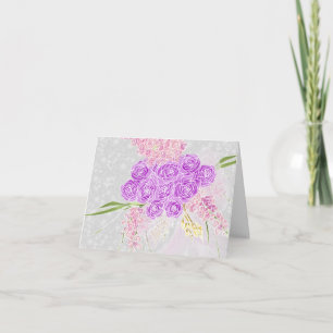 Kokette rosa durchsichtige Schleife und Bouquet Da Dankeskarte