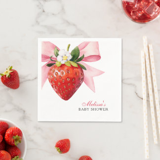 Kokette rosa Erdbeere Baby Shower Serviette