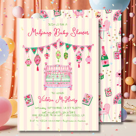 Kokette rosa Mahjong-Baby-Shower-Dame Einladung