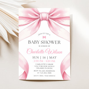 Kokette rosa Schleife Baby Shower Einladung
