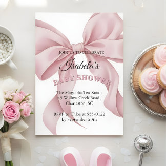 Kokette Rosa Schleife Mädchen Baby Shower Einladun Einladung