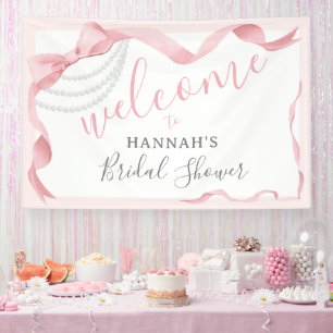 Kokette rosa Schleife und Perlen moderne Hochzeits Banner