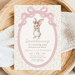 Kokette rosa Schleifen-Häschen-Baby-Party-Einladun Einladung