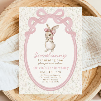 Kokette rosa Schleifen-Häschen-Baby-Party-Einladun Einladung