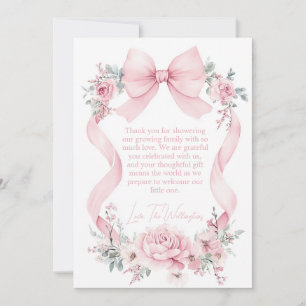 Kokette rosa Schleifen Rosen Blumen Babyparty Dankeskarte