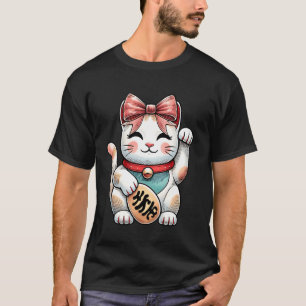 Kokette Schleife Maneki Neko Japanische Katze Glüc T-Shirt