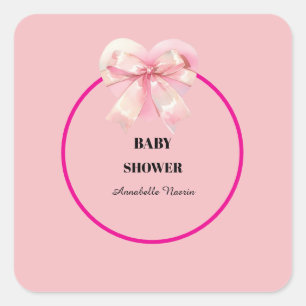 Kokette Schleife Rosa Band Mädchen Baby-Party Quadratischer Aufkleber