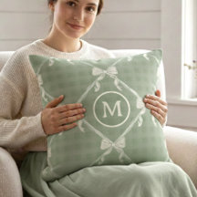 Kokette Schleifen Gingham Monogramm Creme Salbei G