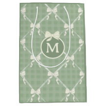 Kokette Schleifen Gingham Monogramm Creme Salbeigr