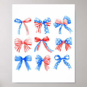 Kokette Schleifen Rot Weiß Blau USA-Flagge 4. Juli Poster