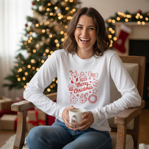 Kokette Weihnachts-Doodles-Baum-Schleife Tri-Blend Shirt