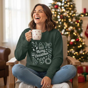 Kokette Weihnachts-Doodles-Baumschleife Sweatshirt