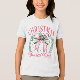 Kokette Weihnachts-Sozialclub Schleife in Rosa Tri-Blend Shirt