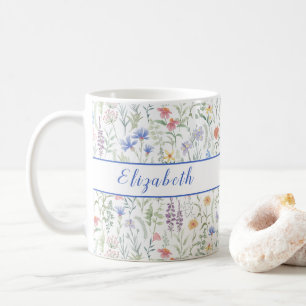Kokette Wildblumenwiese Personalisiert Blau Kaffeetasse