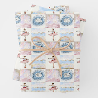 Koketten-Ballerina- und Schwan-Pastell-Gitternahtl Geschenkpapier Set