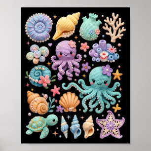 Koketten Meer Leben Kawaii Quallen Oktopus Strand Poster