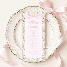 Koketten-Rosa-Schleifen-Rosen-Baby-Shower-Menü Einladung