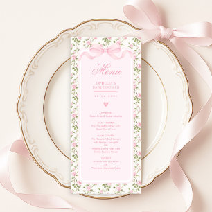 Koketten-Rosa-Schleifen-Rosen-Baby-Shower-Menü Einladung