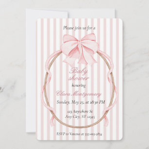 Koketten-Rosa-Streifen-Band-Schleife-Mädchen-Baby- Einladung