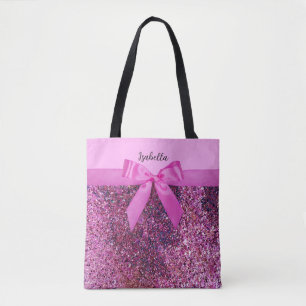Koketten-Schleife & Rosa Lila Glitter-Schriftzug N Tasche