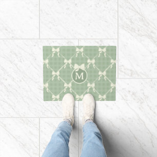 Koketten Schleifen Gingham Monogramm Creme Salbei Fußmatte