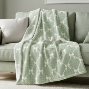 Koketten Schleifen Gingham-Muster Creme Salbeigrün Fleecedecke