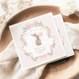 Koketten-Schleifen-Häschen Rosa Gingham 1. Geburts Serviette