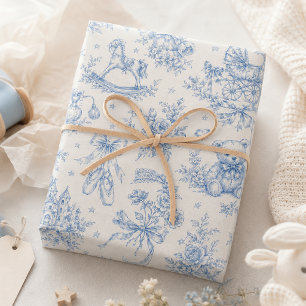 Koketten Schleifen und Teddybären Blau Toile Geschenkpapier Set