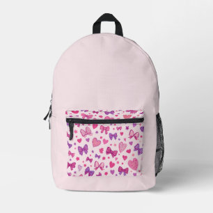 Koketten-Stil Rosa Lila Schleife & Herz Muster Bedruckter Rucksack