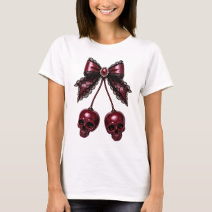 Koketten-Totenkopf-Schleifen-Gotik-Kirsche T-Shirt