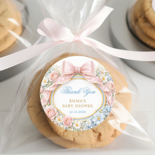 Kokettenbogen-Blüten-Baby-Shower-Dankeschön Runder Aufkleber