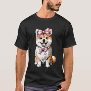 Koketter Bogen Akita Hundefrau Mädchen Rosa Mutter T-Shirt