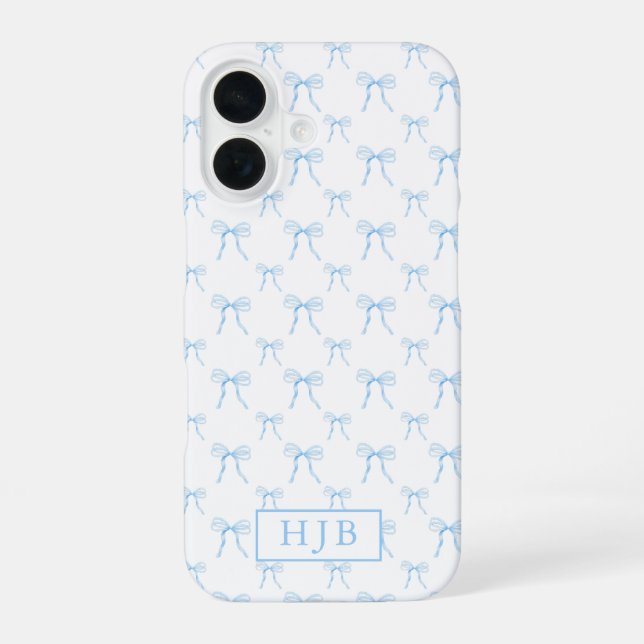 Koketter Bogen Blau Monogramm Initial iPhone 16 Hü Hülle (Rückseite)