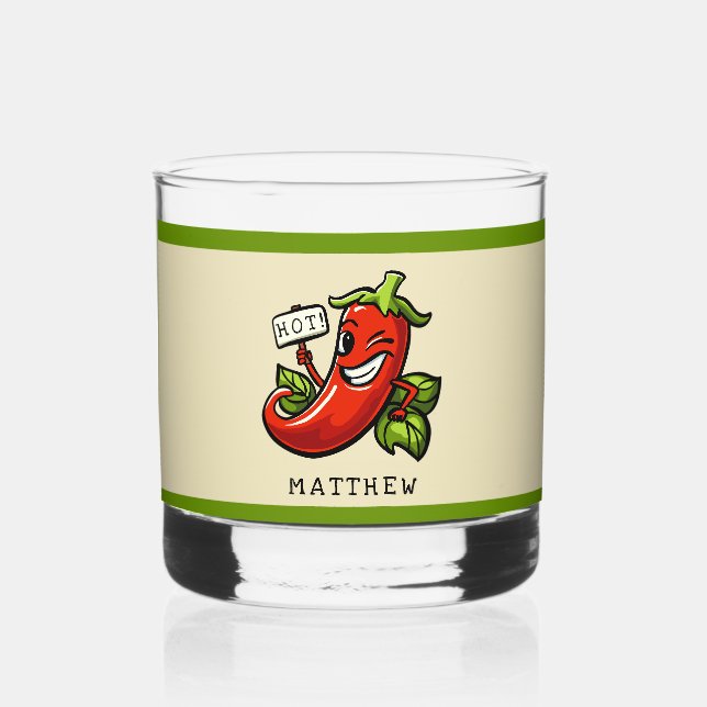 Koketter Chili mit Namen personalisiert Whiskyglas (Vorderseite)