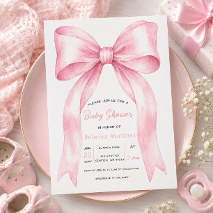 Kokettes Mädchen Baby Shower mit rosa Schleife Einladung