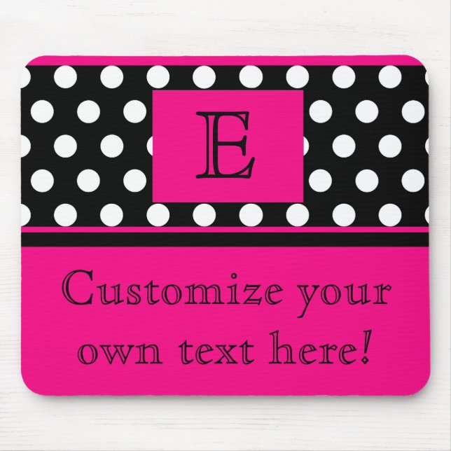 Kokettes Rosa-und Polka Punkt-Monogramm mousepad (Vorne)